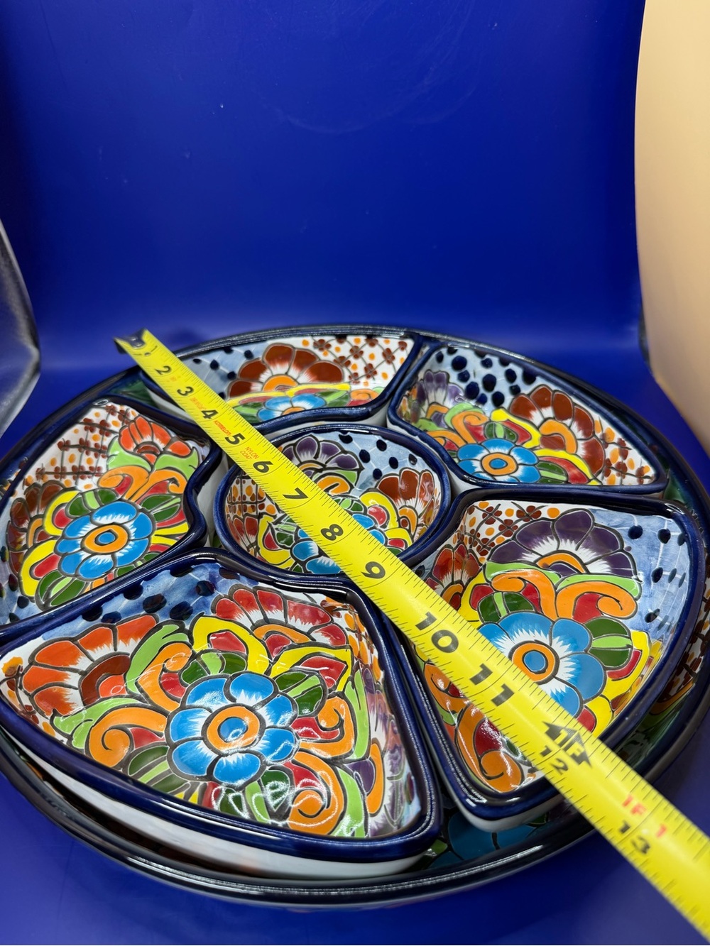 7pc Talavera Mexican Pottery Ceramic Large Appetizer Tray - Picture 3 of 8